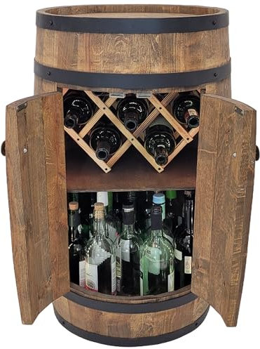 Rustikale Weinfass Bar mit Tür und Weinhalter 80cm Home Bar Schrank für Wein Fass Bier Whisky Rustikaler Dekorativer Ständer für Flaschen und Gläser