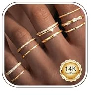 CASSIECA 9 Piezas Anillos Oro para Mujer, Ajustable Anillo con Circonita Cúbica Minimalista Anillo Pulgar Anillos de Compromiso Plata Oro Joyería para Novia Esposa Mamá