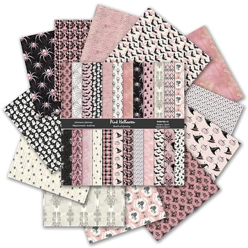 24 ark klippbokspapper, 24 mönster dubbelsidigt mönsterpapper, scrapbooking-kartongpapper dynor, halloween scrapbooking-papper för gör-det-själv-dekor och album (rosa, 30 cm)