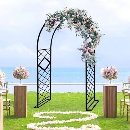 Arche de support pour plantes en métal résistant aux intempéries - Treillis noir pour roses - Pour décoration extérieure - Hauteur réglable : 1,4 à 2,8 m - Idéal pour jardins et pelouses