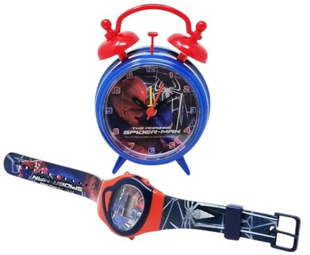 Stor Marvel Set The Amazing Spiderman Sängbordsvakt och Digitalarmbandsur med Justerbar Rem