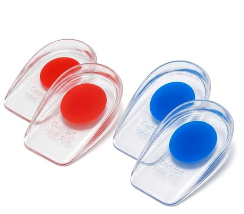 2 Pairs Gel Heel Cups, Gel Heel Pads, Heel Cushion Pads, Plantar Fasciitis | Inserts Pad for Heels Pain, Bone Spur and Achilles Pain, Gels Heels Cups Lifts for Women Men(Blue and Red, L)