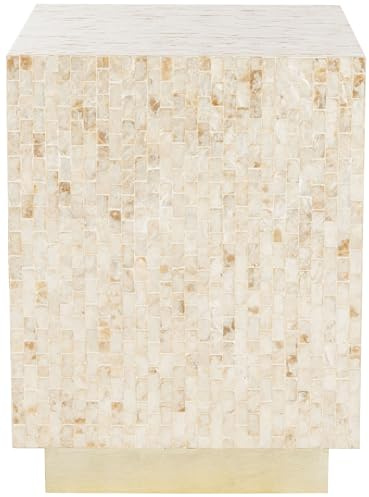 SAFAVIEH Home Collection – Juno Rectangle Mosaic Faux Mother of Pearl Side Table, Modern Luxe Accent Table with Gold Base, Fully Assembled (TRB1009A)