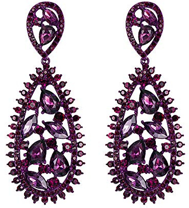 Clearine Pendientes Crystal 1920s Vintage Party Nupcial Rhinestone Lágrima para mujer Tono plateado