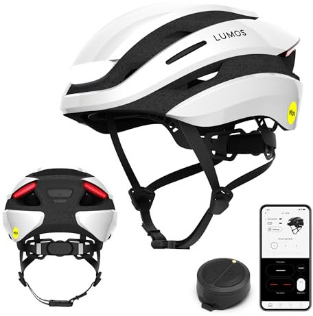 Lumos Ultra Smart-Helm | Fahrradhelm | Vorder- und Rücklicht (LED) | Blinker | Bremslichter | Bluetooth-Verbindung | Erwachsene: Herren, Damen (Jet White, Größe: XL) MIPS