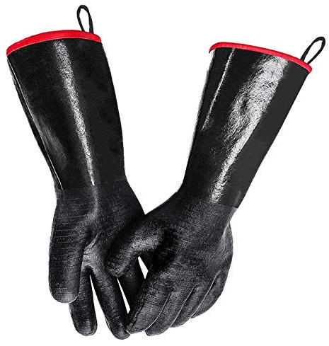 BAULMD Neoprene Rubber BBQ Gloves, Water, Fire & Stain Resistant, Heat Resistant Oven Glove for Brewing Beer, Frying Turkeys, Dying Yarn, Cooking Barbecue Gloves, Hot Pads (Black)
