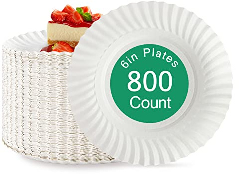 JOLLY PARTY 6 Inch White Paper Plates Uncoated, Everyday Disposable Paper Plates, Light Weight Small Dessert Plates, Round 6 Paper Plate Bulk, 800 Count