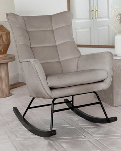 Qiyano Medira Fauteuil à bascule beige taupe, fauteuil à bascule avec accoudoirs, fauteuil rembourré, pour salon, finition de qualité, capacité de charge de 180 kg