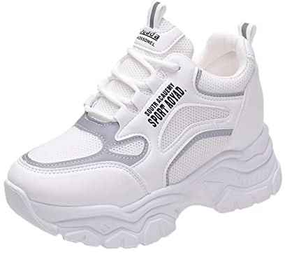 MIXSEN Baskets Femme Compensées Montante Sneakers Tennis Chaussures Talon Compensées Blanc-Gris 37 EU
