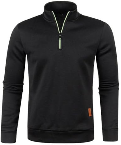 Half Zip Pullover Herren Ohne Kapuze Männer für Solid Arbeitspullover Oversize Winter Sport Arbeitspullover Sweater Men (DE/NL/SE/PL, Alphanumerisch, L, Regular, Regular, Schwarz)