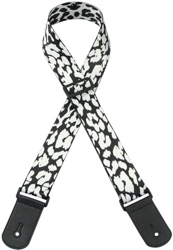 THAYLA Breiter 55 mm Leoparden-Gitarrengurt, Akustik-Schultergurt und Lederenden, Schlösser, Vergewaltigungen für E-Gitarren, Bass, Länge verstellbar 90–150 cm