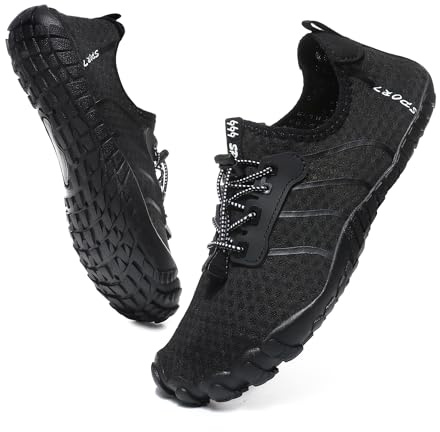 Hanani Badeschuhe Wasserschuhe Herren Damen Strandschuhe Barfußschuhe Sommer Schwimmschuhe Aquaschuhe Schnell Trocknen Surfschuhe 6906 Schwarz EU42