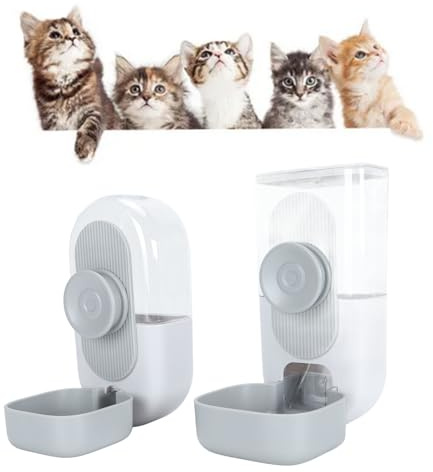 Distributore Automatico di Cibo e Acqua per Animali Domestici Sospeso, Stazione di Alimentazione per Cani Gatti in Gabbia, Adatto Anche per Conigli Furetti Ricci (GREY)