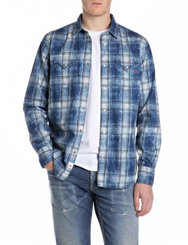 Replay Herr regular fit jeansskjorta AI tvätt, 009 medium blå, S