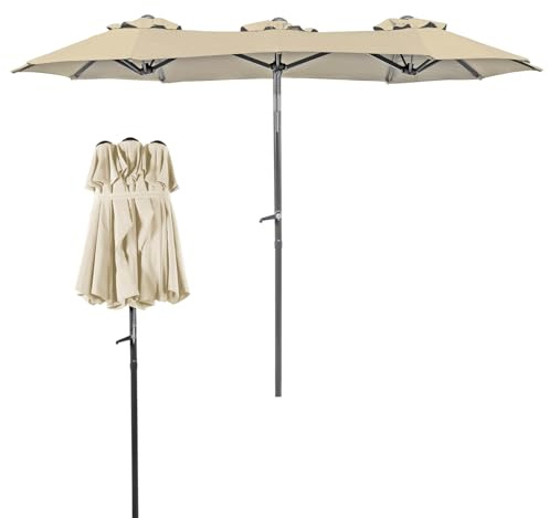 Mojawo Doppelter Kurbelschirm Gartenschirm Sonnenschirm Balkonschirm Schirm 300 x 150 xH.220cm knickbar Polyester, Farben:Beige