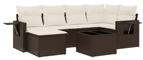 vidaXL Garten Sofagarnitur mit Kissen 7-TLG., Gartenmöbel Gartengarnitur, Sitzgruppe Sitzgarnitur, Lounge Sofa Garnitur Terrasse, Braun Poly Rattan