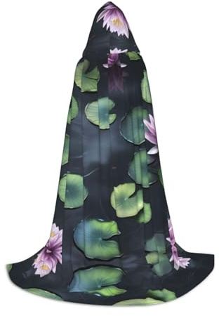 DUWAA Cape à capuche médiévale pour femme et homme avec motif de lys noirs