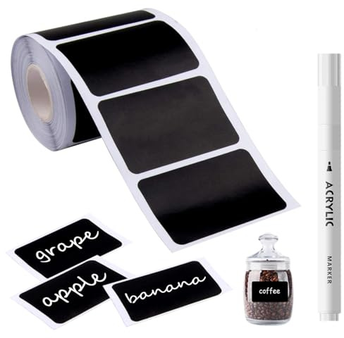 120 Etichette Adesive Bianche in Rotolo 5,5x3,5cm con Penna Bianca, Etichette Cucina Impermeabili in PVC per Barattoli, Spezie e Marmellate, Scrivibili e Resistenti per Organizzazione Casa