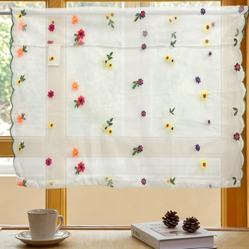 FOSDICK 1 Pz Tende Cucina, Tende per Finestre Piccole 70x45cm, Fiori Colorati Tenda Corta per Finestra, Tenda Cucina Stile Country, Vintage Tendine per Finestre per Sala da Pranzo Bagno Cucine Caffè
