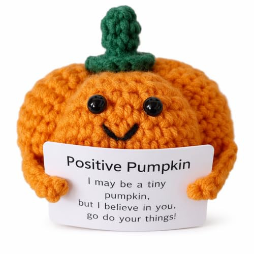 1 Positive Pumpkin, Autumn Decorations and Emotional Support Gift, Crochet Pumpkin Plush Toy for Seasonal Home Decor, 6 cm by 7 cm Artificial Pumpkin Ornament