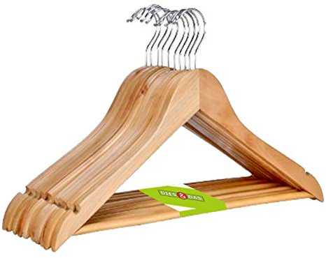 1-200 (10) Stück DIES&DAS qualitativ hochwertiger Designer Kleiderbügel aus Holz mit Hosensteg 360 Grad drehbarem Harken Hosenstange und Rockaufhängekerben Garderobenbügel Holzbügel Hosenbügel Hosenhalter in einem sehr schönen Design
