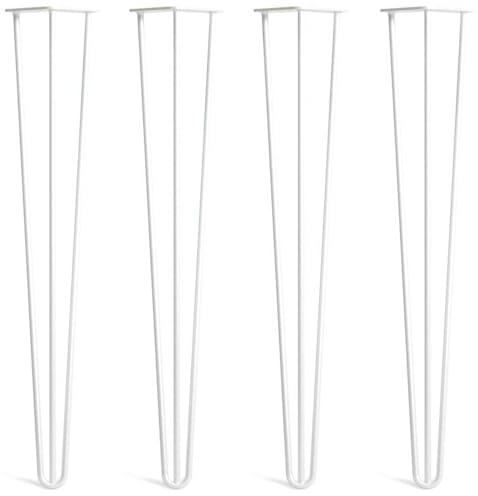 The Hairpin Leg Co. 4X Haarnadel-Tischbeine: Doppel-Schweiß Stahl, Schrauben, Anleitung, Schutzfüße. Klassischer 10mm 3 Stangen Stil. 71cm Weiß