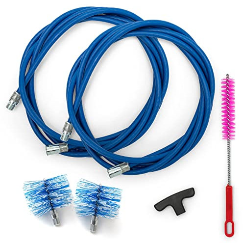 BARETTO Kit Pulizia Stufa a Pellet, Prolunga di 6 Metri per la Pulizia dei Tubi della Canna Fumaria con Curvatura a 90°, Scovolino multiuso, Manico, 2 Scovoli Standard in Nylon da 80 mm e 100 mm (6 M)