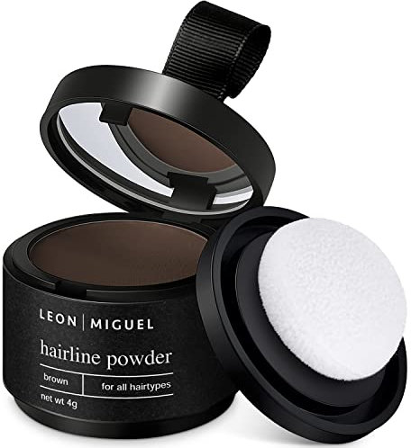LEON MIGUEL Ansatzpuder - wasserfestes Hairline Powder als perfekten Haar Concealer zum Ansatz kaschieren, unsichtbares Haar Make-up zur Haarverdichtung (Braun, Hairline Powder)