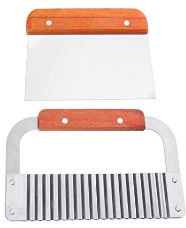 MagiDeal 2-Piece Stainless Steel Soap Cutter Set, Wavy & Straight Knife with Wooden Handle, for Soap Making & Crafts