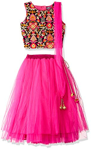 A.T.U.N. (ALL THINGS UBER NICE) Lehenga Choli and Dupatta Set for Girls | Traditional Ethnic Festival Clothing Set, Fuchsia 1, 5-6 Years