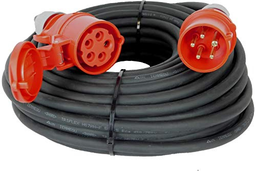 NWP CEE-Verlängerung 25m 400V 32A, Schwarz, IP44 5x4mm² H07RN-F - Gummischlauchleitung, Verlängerungskabel für Baustelle, Industrie, Außenbereich