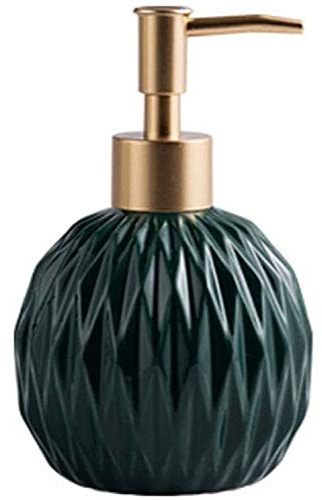 FülleMore 400ml Nachfüllbar Seifenspender Pumpseifenspender aus Keramik Badezimmer Hotel Handseifenspender Duschgel Shampoo Spender Küche Spülmittelspender (Dunkelgrün)