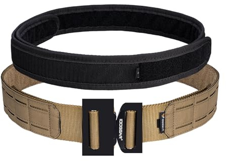 IDOGEAR Ceinture tactique MOLLE de 2 Pouces avec ceinture intérieure de 1.75 Pouces à dégagement rapide ceinture en métal robuste Laser Ceintur (Medium for waist 86-96 cm, Coyote Brown)
