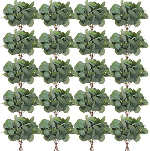 Giegxin 200 Pcs Artificial Eucalyptus Stems Leaves Bulk 11.8 Inches Tall Silver Dollar Eucalyptus Fake Greenery Stems Faux Plant for Floral Arrangement Vase Gray Green Leaves Decor Wedding