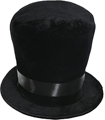 Chapeau haut-de-forme victorien pour enfants – Lot de 1 – Chapeau haut-de-forme en peluche noire douce de 55 cm avec bande en satin noir – Accessoire de déguisement victorien pour homme historique
