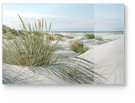 DEQORI Schneidebrett aus Glas | groß 30x20 cm | Motiv Dünen an Nordseeküste | Design Schneideplatte für Küche | Frühstücksbrett antibakteriell & rutschfest | Glasplatte & Servierplatte