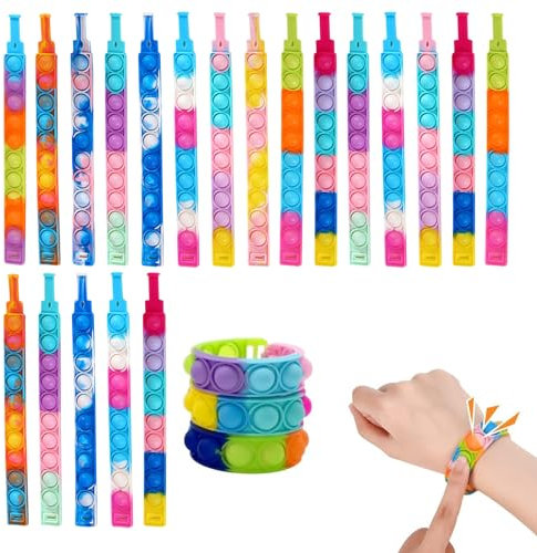 Wekuw Bracelet Enfant, 20 Pièces Bracelet Pop It Jouets Anti-Stress en Silicone Fidget Toys - Cadeau Anniversaire Enfants Invites, Gadgets de Fête, Classe Récompenses et Petits Cadeaux