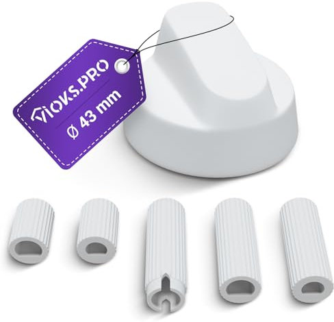 Viоks.pro Drehknopf Herd 43mmØ Herd Knopf Knebel mit 5 Adaptern - Herd Ersatzteile Drehknopf Weiß aus Kunststoff - Cooker Knobs/E Herd Knöpfe & Schalter für Backöfen & Herde