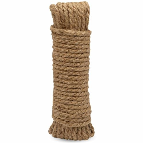 TECHZOCO Cuerda de cáñamo Natural, Rollo de Cordel Yute, Cordel cañamo, Cuerda para Bricolaje, Decoración de Muebles, Envoltura, Jardinería, Confección, Artesanía, 10 Metros de Largo x 6 mm de Grosor