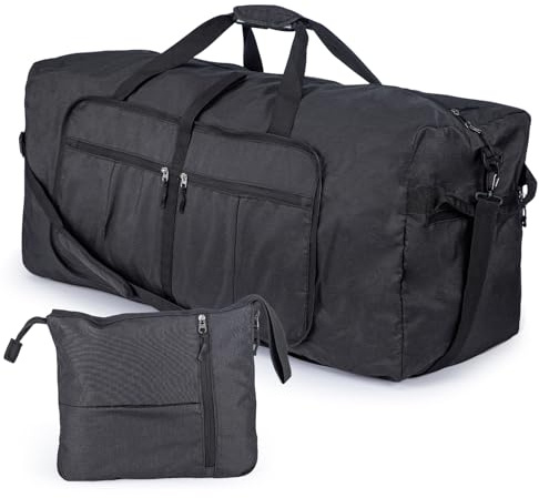 JF HOME BLISS 120L Large Foldable Travel Duffel Bag with Shoe Compartment Lightweight Holdall Bag for Men & Women Weekend Overnight Gym Sports Bag Carry-On Luggage with Shoulder Strap Black