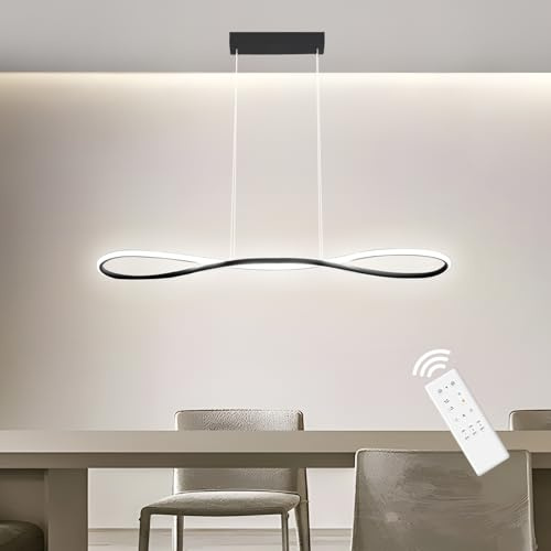 YLFXL Suspension Luminaire Moderne, 32W Luminaire Suspension Linéaire Dimmable avec Télécommande, LED Lampe de Salle à Manger Réglable en Hauteur Lampe pour Cuisine Restaurant, Noir 90CM