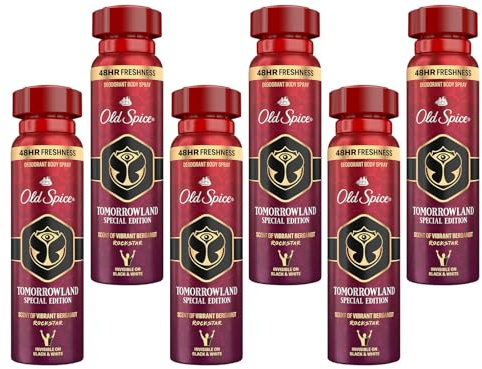 6x Old Spice TOMORROWLAND Deospray Special Edition Zitrusduft aus Bergamotte und saftigem Apfel 48h Schutz Invisible on Black & White,150ml (6er Pack)