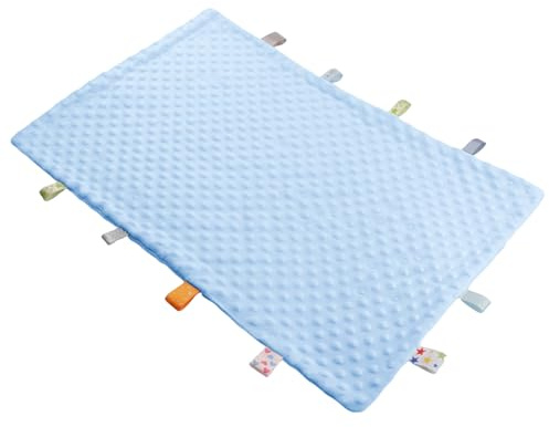 Couverture sensorielle de jour pour adultes atteints de démence, couverture de sécurité douce en coton et peluche avec étiquettes, produits Alzheimer Busy Couverture sensorielle 45 cm x 65 cm (bleu