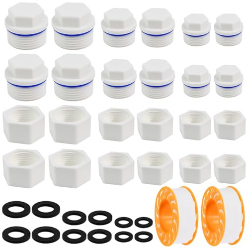 Zithgen 24 PZ tappi per Tubi Idraulici 1in 3/4in 1/2in, Tappo Filettato Maschio Plastica Tappo Blocco Fissaggio Femmina Esagonale Con Rondelle Rubinetto filettato per elettrodomestico, Idraulico