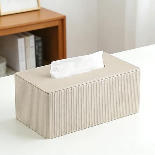 Nuoyiman Kosmetiktücherbox Taschentuchbox, rechteckiger Tissueboxhalter aus PU-Leder mit, Dekorative Taschentücher Box für Zuhause, Badezimmer, Wohnzimmer, Schlafzimmer, Auto, Büro (beige)