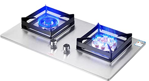 Doppelbrennstoff-Gasherd, Doppelbrenner, leicht zu reinigen, gehärtetes Glas, integriertes LPG/NG-Gasherd, perfekt für Küche, Wohnmobil, Camping und Kochen im Freien