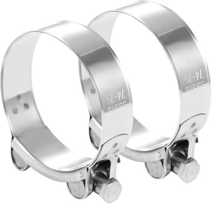 2 Pieces T Bolt Hose Clamp 74-79mm, Exhaust Clamp Heavy Duty Tube Clamps, 304 Stainless Steel Bolt Clip 24mm Wide 0.8mm Thick for Exhaust Pipe Hose Water Pipe Attachment Industrial Use