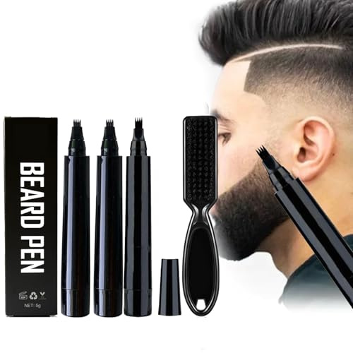 Bolígrafo Relleno para Barba,3pcsBolígrafo Relleno para Barba Negro,Relleno de Lápiz de Barba para Hombres con Cepillo,Impermeable y Duradero,Kit de Bolígrafo Relleno de Barba para Bigotes y Cejas