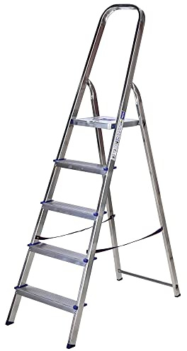TB Davies 1212-005 Light Duty Step Ladder, 5 Tread, Platform Height 1.1m, Aluminum, 150kg Work Load, EN131