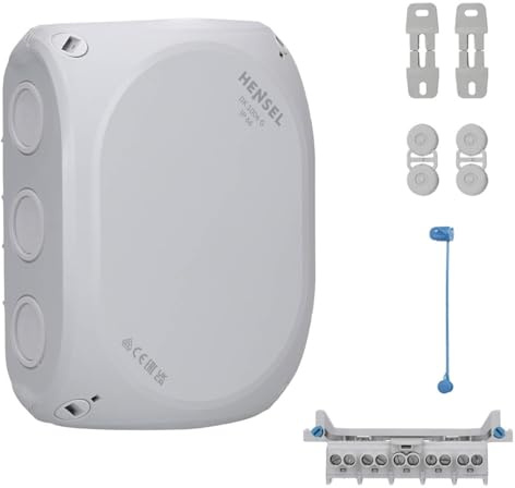 Hensel DK 1006 G Kabelabzweigkasten/Abzweigdose IP66 mit Klemme | 2,5-6 qmm, Feuchtraumdose mit 5-poliger Verbindungsstelle, 2 Klemmstellen je Pol, Dichtmembran, IP66 für außen, grau